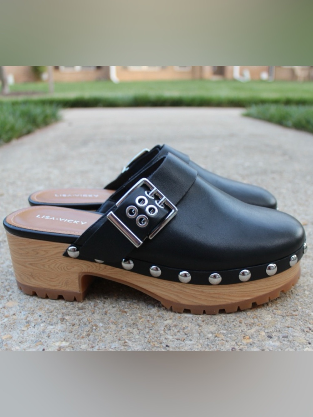 Lisa Vicky Women's Black Leather Vixen Clogs Sz 9